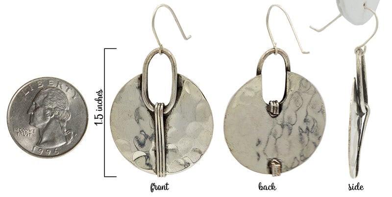 SPUNKYsoul Boho Earrings for Women Gold Silver Copper Dangle Oval or Round Ethnic Trendy Western Hammered Handmade Jewelry (Silver Round) - Image 3